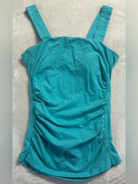 Y2K SUZY SHIER women's teal signature slim ruched tank top, S.